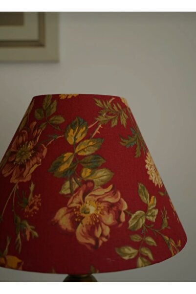 Semboldekor 4t Tumbled Footed Conical Burgundy Leaf Patterned Lampshade Living Room Bedroom