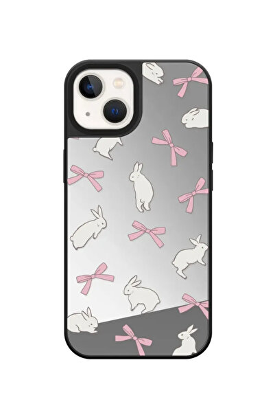 KVK PRİVACY Apple iPhone 15 Uyumlu Aynalı Kılıf Tavşan Kurdele Desenli Darbey...