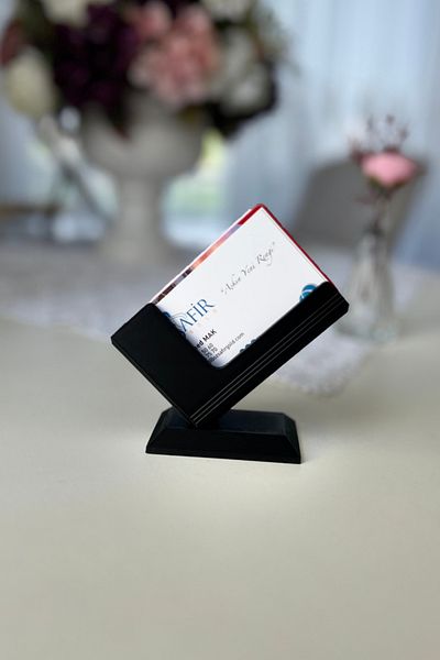 lina hobby Black Modern Desktop Business Card Holder 10×8 cm – Stylish Office Accessory