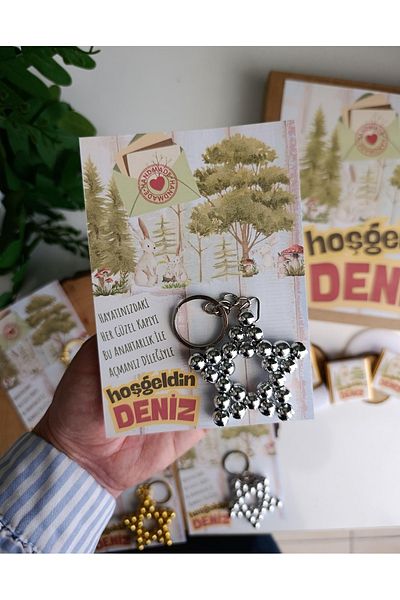 Beyaz Gelincik Tasarım Baby Gift Keychain, Baby Favor Keychain, Baby Shower Gift Keychain,