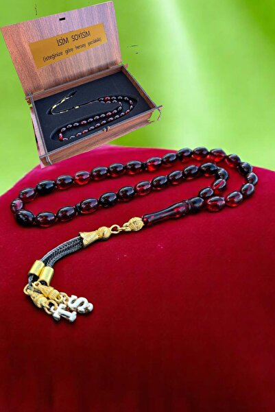 Atolyezone Sertifikalı Sıkma Ateş Kehribar Tesbih Hediyelik Harfli, İsimli Te...