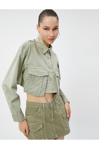 Koton Crop Denim Jacket Appliqued Asymetric Pocket Detailed Cotton