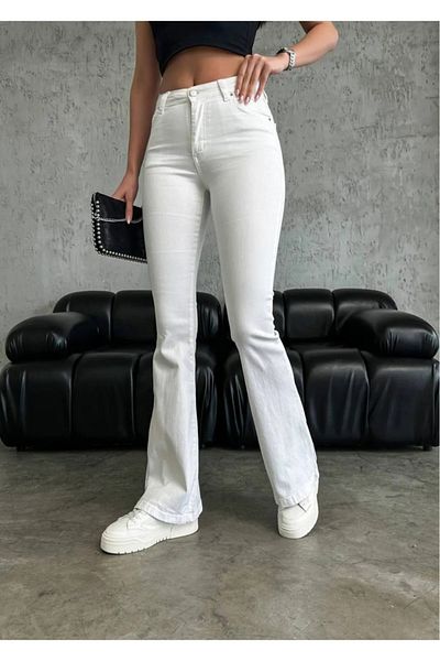 TugsatTasarTekstil White High Waist Flare Jean Women's Jeans