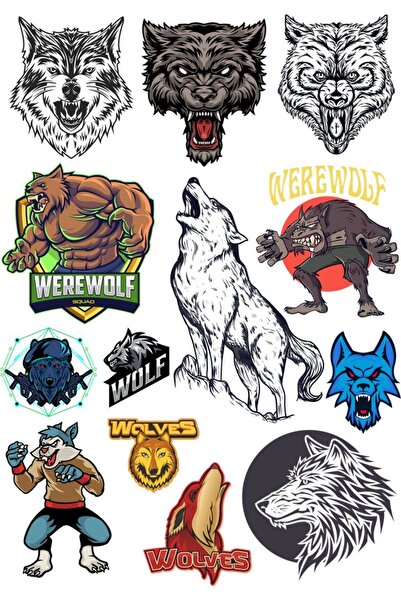 Reysa Tasarım Kurt Sticker Set-1 13 Parça Telefon, Tablet, Defter, Laptop Sti...