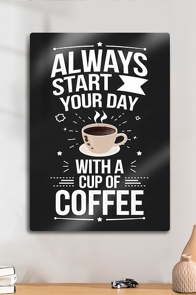 DekorHane Imprimare 4K pe tablă de metal - Tabel de cafea, Cafea începe la soare