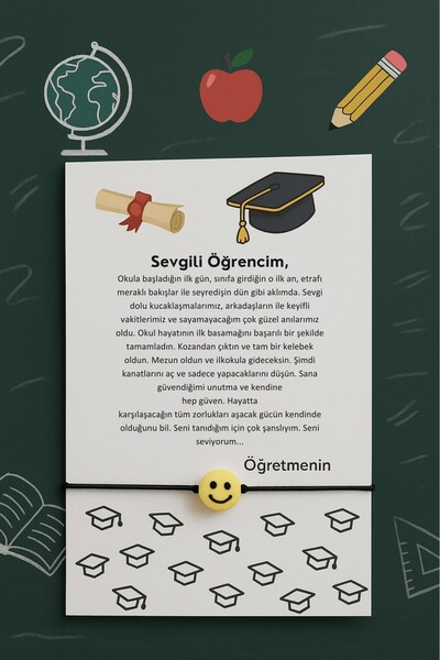 Emtory Home Yeni Okul Şans Bilekliği - Mezuniyet Yazılı Temenni - 10 Adet Emo...