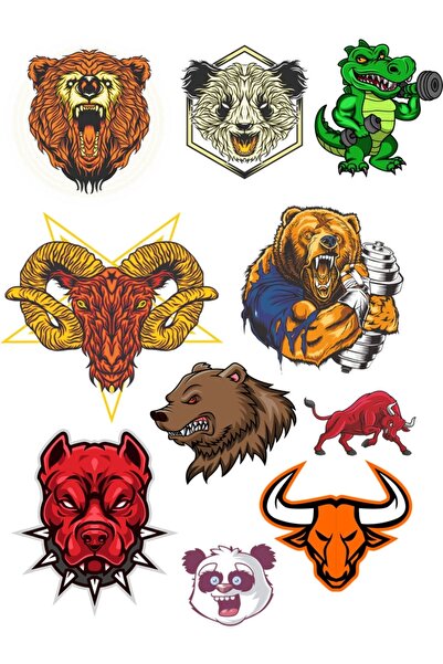 Reysa Tasarım مجموعة ملصقات الحيوانات العدوانية - 7 ملصقات مكونة من 10 قطع لل...