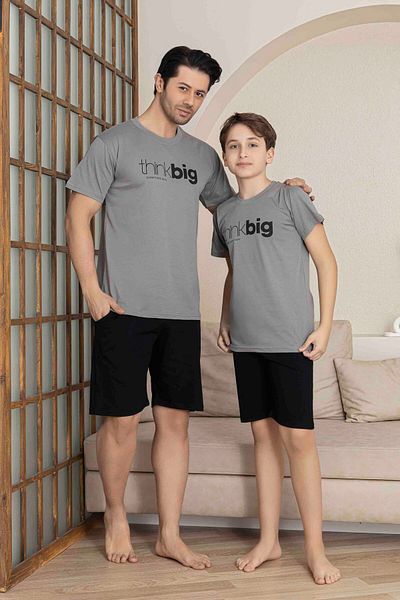 Tarık Father Son Combined Alk Top Short Sleeve Bermuda Boy Shorts Cycling Collar Pajama Set-4006