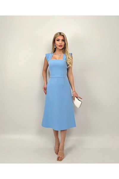Monapera Rochie midi cu guler pătrat cu bretele cu design cu perle