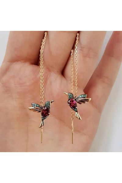reyselstyle Crystal Stone Hanging Bird Earrings
