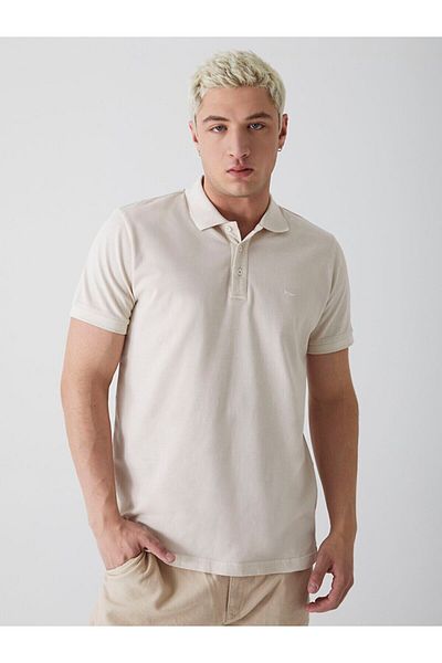 Ltb Μπλουζάκι Polo Neck Basic κοντομάνικο κανονικό μπεζ