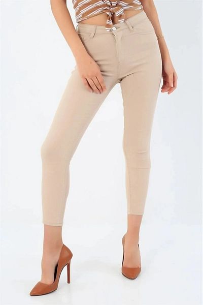 TugsatTasarTekstil Beige Cream Super Skinny Jean Women's Skinny Leg Tightening Jeans