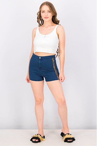 Jennyfer Women Textured Denim Shorts, Denim Blue