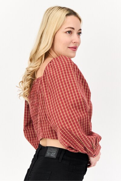 Levi's Women Sweetheart Neckline Long Sleeve Checkered Crop Top, Multicolor