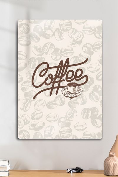 DekorHane Imprimare metalică - Tavă decorativă cu tematică ceașcă de cafea, scris cafea