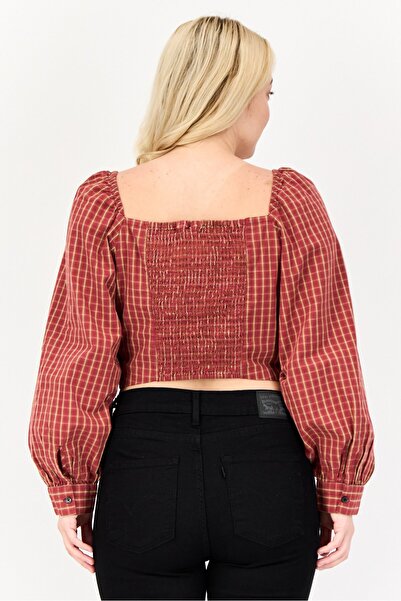 Levi's Women Sweetheart Neckline Long Sleeve Checkered Crop Top, Multicolor