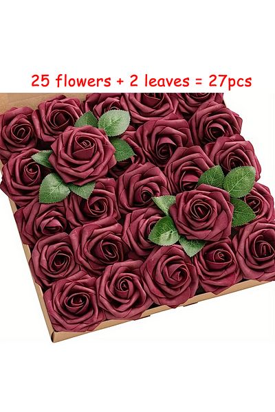 Choice Burgundy 27pcs Artificial Flowers, Fake Flowers Roses W/stem For Party DIY Wedding Bouquets Centerpi