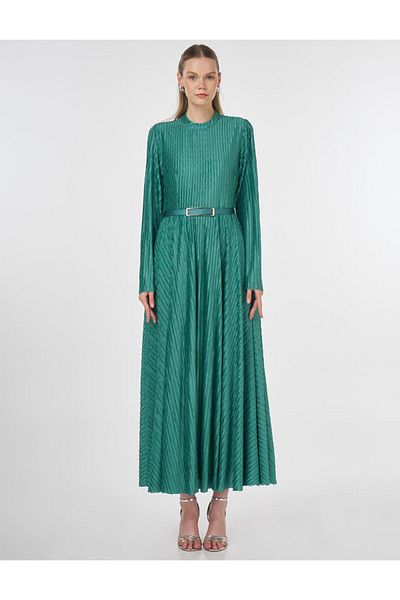 Kayra Κομψό φόρεμα με λεπτομέρεια ζώνης πλισέ Lake Green