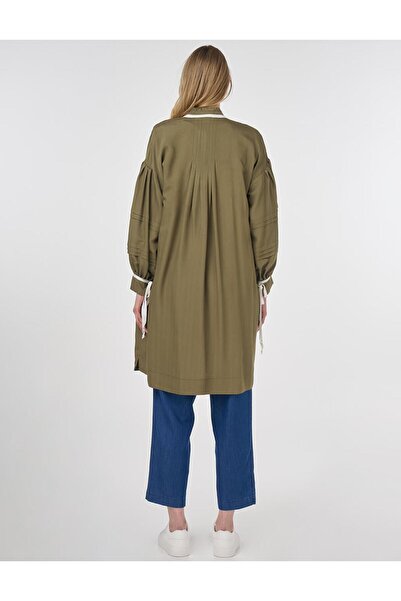 Kayra Nervür Dikişli Viskon Tunik Haki