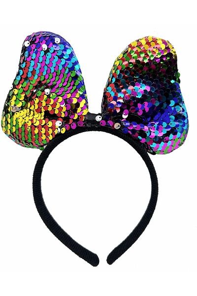PRATİKOBA Color Changing Sequined Bow Party Crown Colorful Silver Color 20x16 Cm