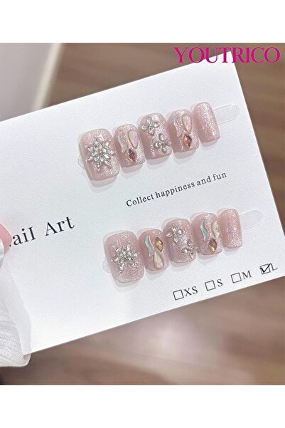 Youtrico أظافر صناعية قصيرة مربعة الشكل من سويت سباركل، مصنوعة يدويًا، رقم 567#L