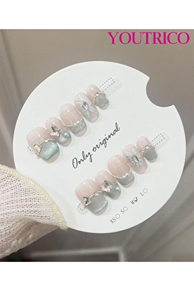 Youtrico أظافر صناعية صغيرة من اللوز الحلو على شكل عين القطة، مقاس 474#M