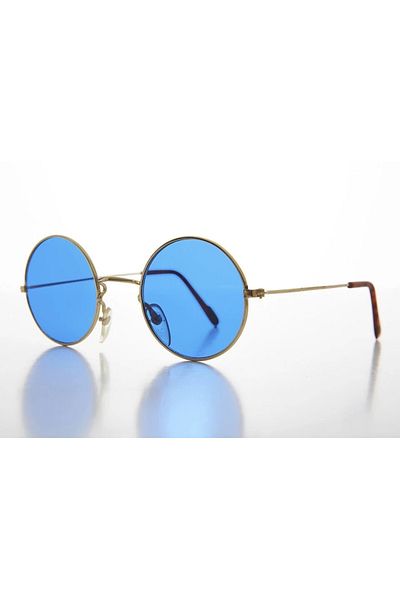 PRATİKOBA Yulak Glass John Lennon Style Gold Framed Blue Glasses