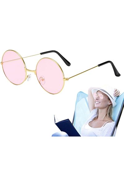 PRATİKOBA Yulak Glass John Lennon Style Hippie Gold Framed Pink Glasses