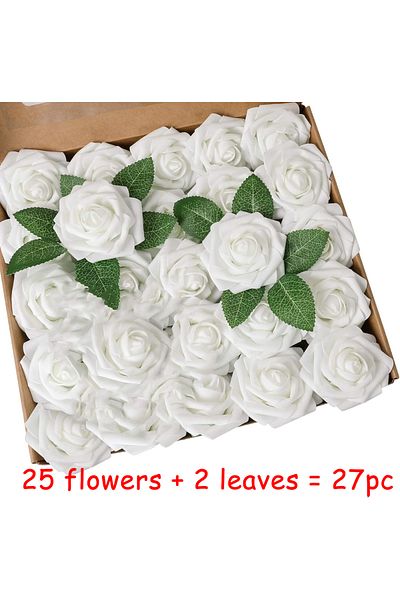 Choice Pure White 27pcs Artificial Flowers, Fake Flowers Roses W/stem For Party DIY Wedding Bouquets Center