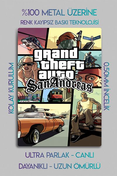 DekorHane Μεταλλική εκτύπωση - GTA San Andreas, Grand Theft Auto, Rockstar Games, CJ Bright Wall Painting