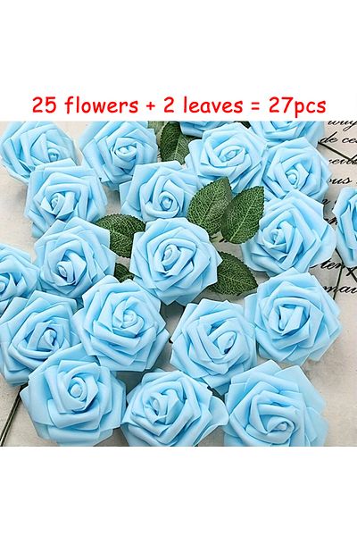 Choice Blue 27pcs Artificial Flowers, Fake Flowers Roses W/stem For Party DIY Wedding Bouquets Centerpieces