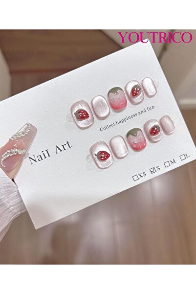 Youtrico أظافر صناعية قصيرة مستديرة مربعة الشكل على شكل عين قطة، مصنوعة يدويً...