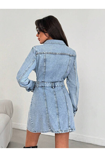 Vovikon Rochie din denim de zăpadă cu pliuri în față