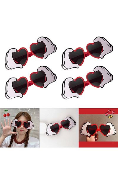 PRATİKOBA Red Color Heart Shaped Party Glasses with Hand Figures 21x8 Cm