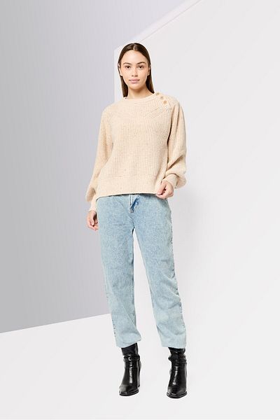 Scotch & Soda Women Crew Neck Long Sleeves Crochet Sweater, Beige