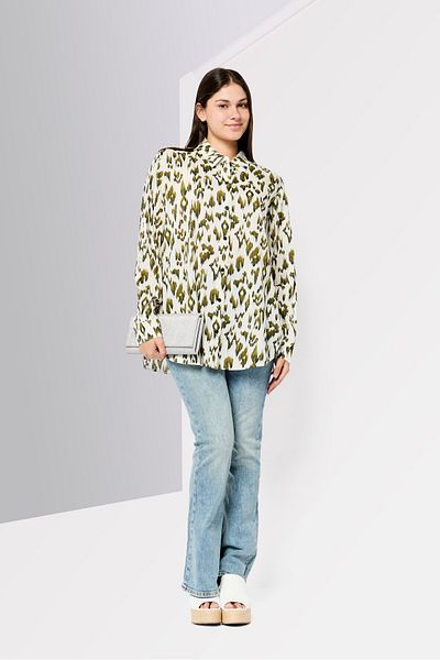 Scotch & Soda Women Spread Collar Long Sleeve Animal Print Shirt, Multicolor