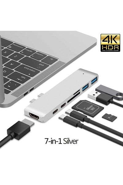 Choice 2t 7 In 1 Sliver Usb 3.1 Type-c Hub To Hdmi Adapter 4k Thunderbolt 3 Usb C Hub 3.0 Tf Sd Reader Slot