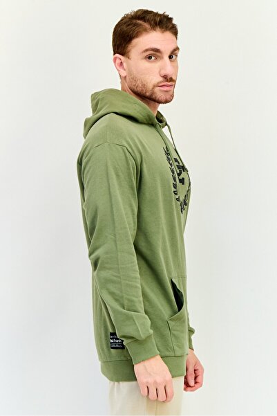 PAUL FRANK Men Long Sleeves Brand Logo Hoodie, Green