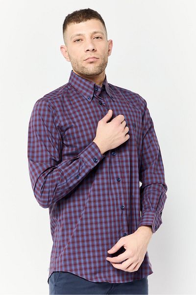 Harmont & Blaine Jeans Men Regular Fit Plaid Long Sleeves Casual Shirt, Maroon