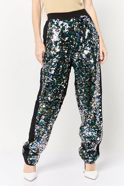 Scotch & Soda Women Regular Fit Sequins Straight Leg Pants, Multicolor