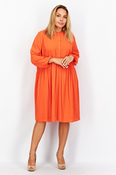 Esprit Women Long Sleeve Plain Casual Midi Dress, Dark Orange