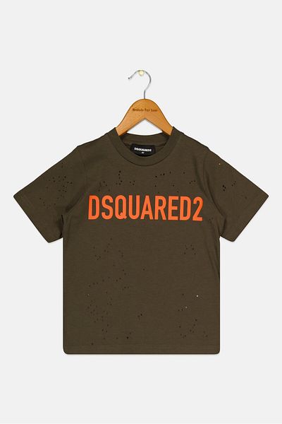 DSquared2 Toddlers Boy Short Sleeves Brand Logo T-shirt, Dark Olive