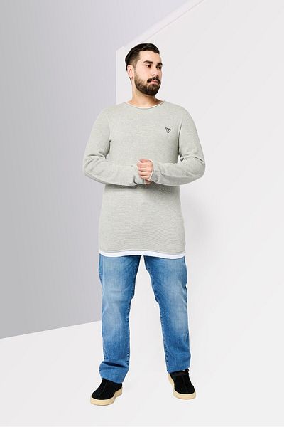 Guess Men Crew Neck Brand Logo Sweater, Light Grey