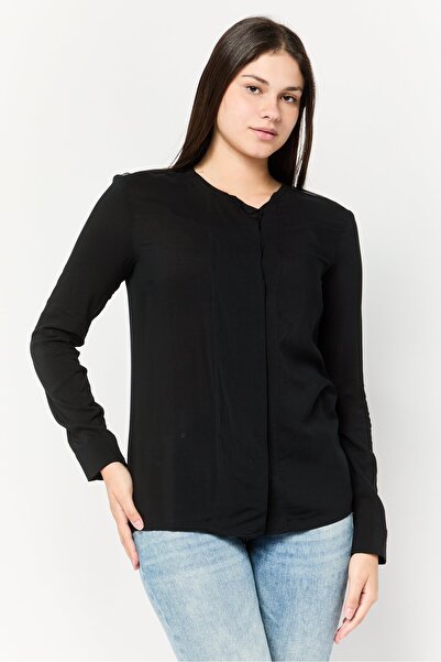 Harmont & Blaine Women Round Neck Long Sleeve Plain Blouse, Black