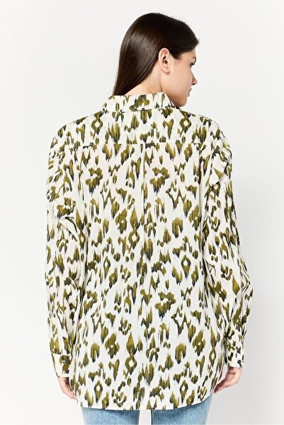 Scotch & Soda Women Spread Collar Long Sleeve Animal Print Shirt, Multicolor