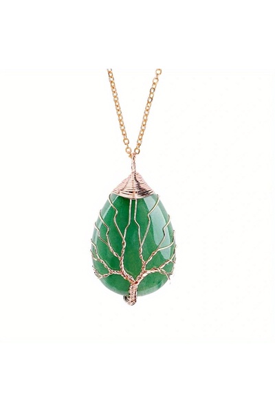 Choice Gold Aventurine Tree of Life 7 Chakra Natural Gemstone Necklace Crysta...