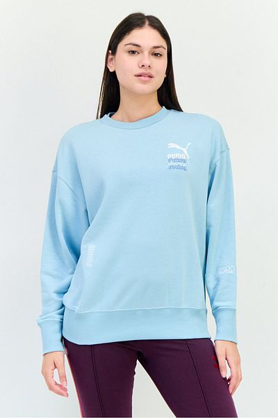 Puma Women Relaxed Fit Long Sleeves Outdoor Sweatshirt, Turquoise Surf