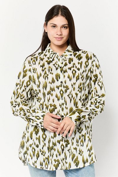 Scotch & Soda Women Spread Collar Long Sleeve Animal Print Shirt, Multicolor