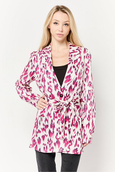 Scotch & Soda Women Regular Fit Allover Print Belted Casual Blazer, Multicolor