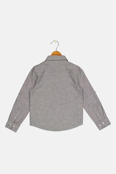 Dkny Kids Boy Pointed Collar Long Sleeve Heather Casual Shirt, Grey